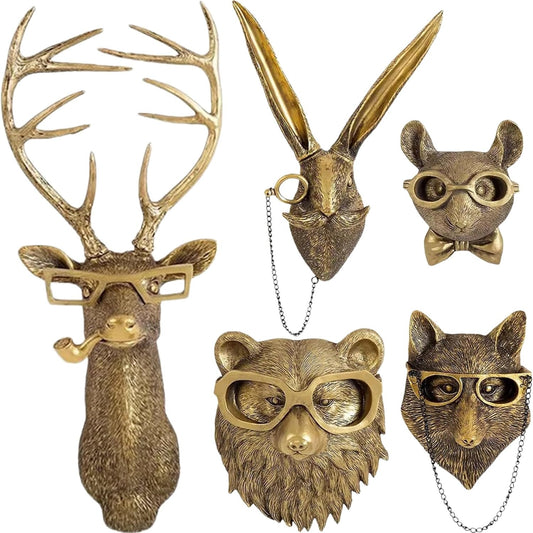 5 Pack Animal Head Wall Decor Gold Wall